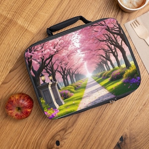 Cherry Blossom Lunch Bag, Insulated Tote for Work, School, Picnics, Gifts for Her, Eco-Friendly Design, Floral Lunch Cooler