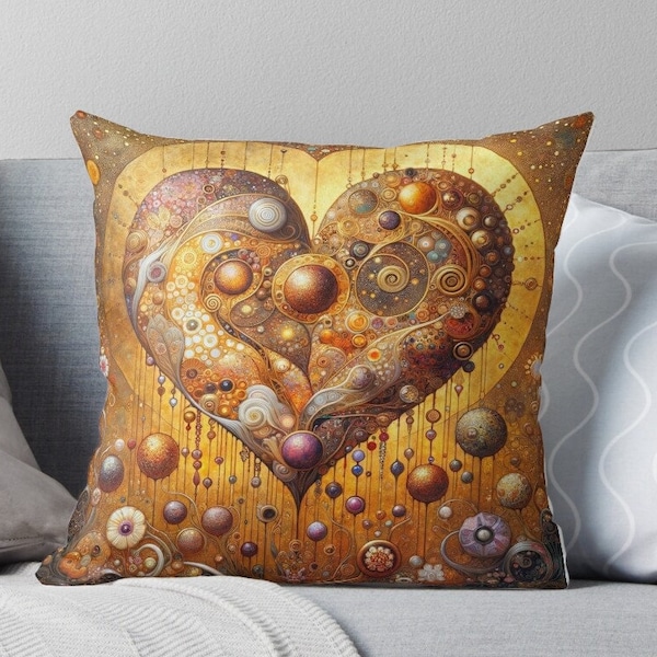 Taie d'oreiller impressionniste fantaisiste steampunk coeur - Décoration artistique pour la maison