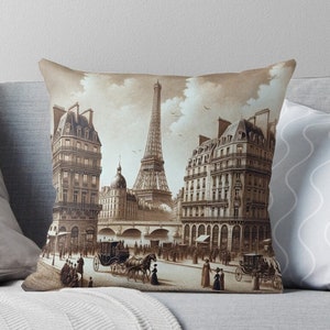 Vintage Paris Throw Pillow Cover - Classic Eiffel Tower and Cityscape Design, Perfect for Home Decor, Living Room, or Bedroom Accent