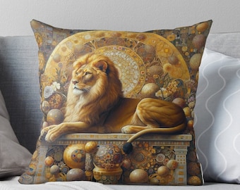 Pillow Cover, Majestic Lion Throw Pillow, Cotton Linen Cushion Cover, Decorative Throw Pillow Case,Impressionist Art Decorative Cushion