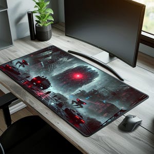 Cyberpunk Gaming Desk Mat XXL, Large Mousepad for PC, Big Gaming Mouse Pad, Futuristic Sci-Fi Desk Mat, Extra Large Mousepad