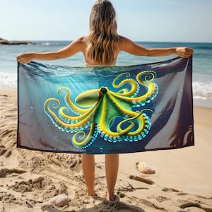 Yellow Octopus Microfiber Beach Towel – Quick-Dry, Sand-Free, Travel-Friendly, Lightweight & Absorbent Pool or Vacation Towel