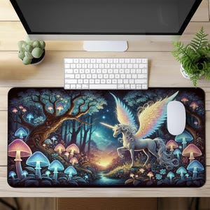 Unicorn Fantasy XXL Desk Mat - Colorful Gaming Mousepad Big Extended - Large Desk Pad for Gamers - Enchanted Forest Desk Mat