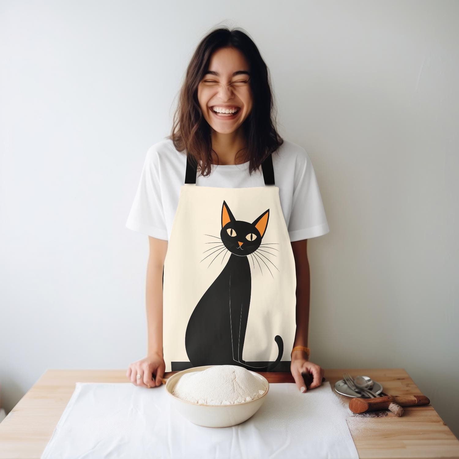 Katze Kochschürze Cursive Meow Mit Krone