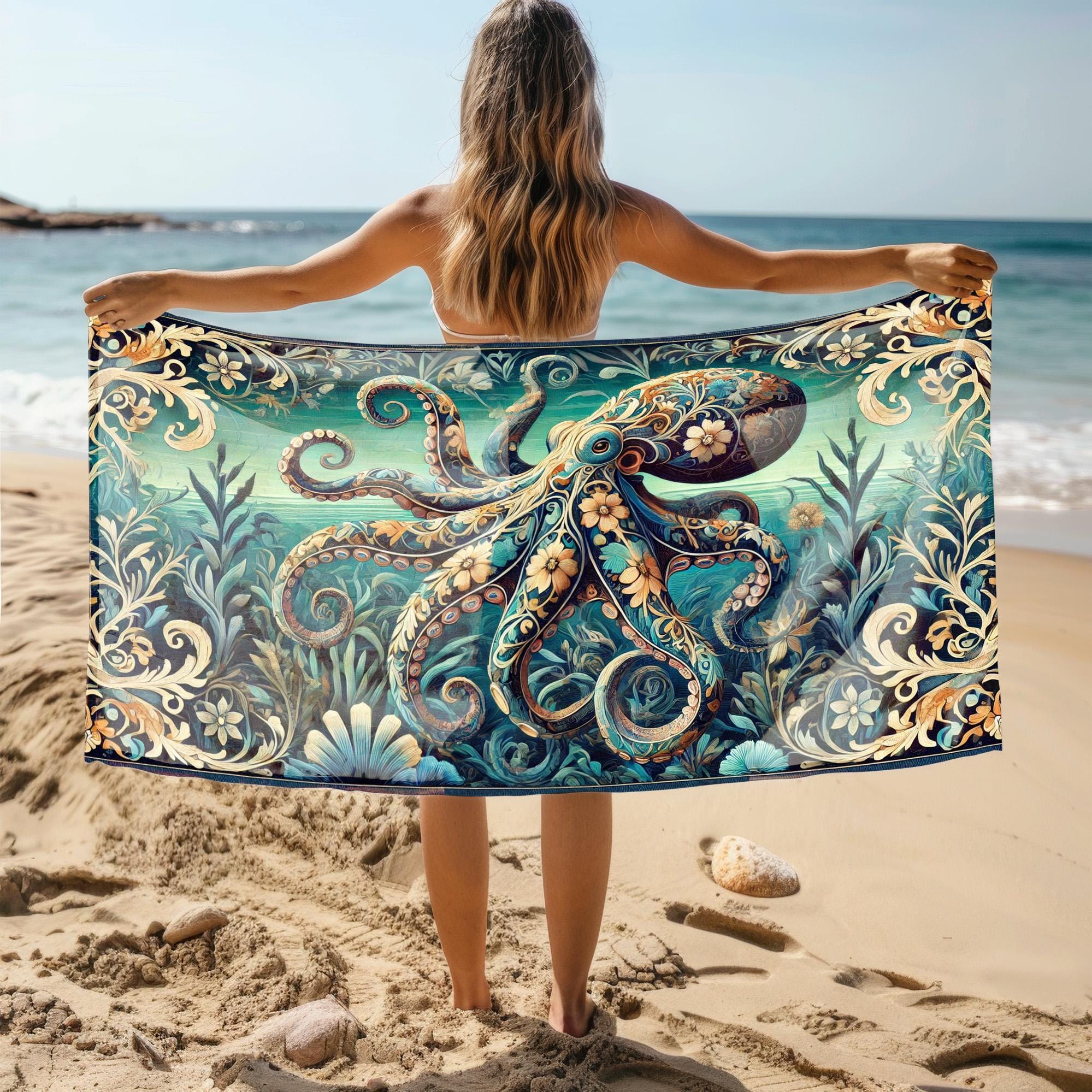 Octopus Küstentuch – Marineblaues Waffeltuch Als Geschirrtuch, Strandtuch & Badezimmer-Deko