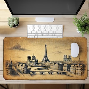 Tapis de souris de jeu XXL - Tapis de souris vintage Paris Skyline Design - Grand tapis de bureau rallongé pour les joueurs, le bureau et la décoration intérieure