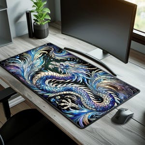 Blue Dragon Gaming Mouse Pad XXL Desk Mat, Large Mousepad for Gamers, Cool Extended Mouse Pad for Desk Setup, Big Gaming Mouse Pad for PC