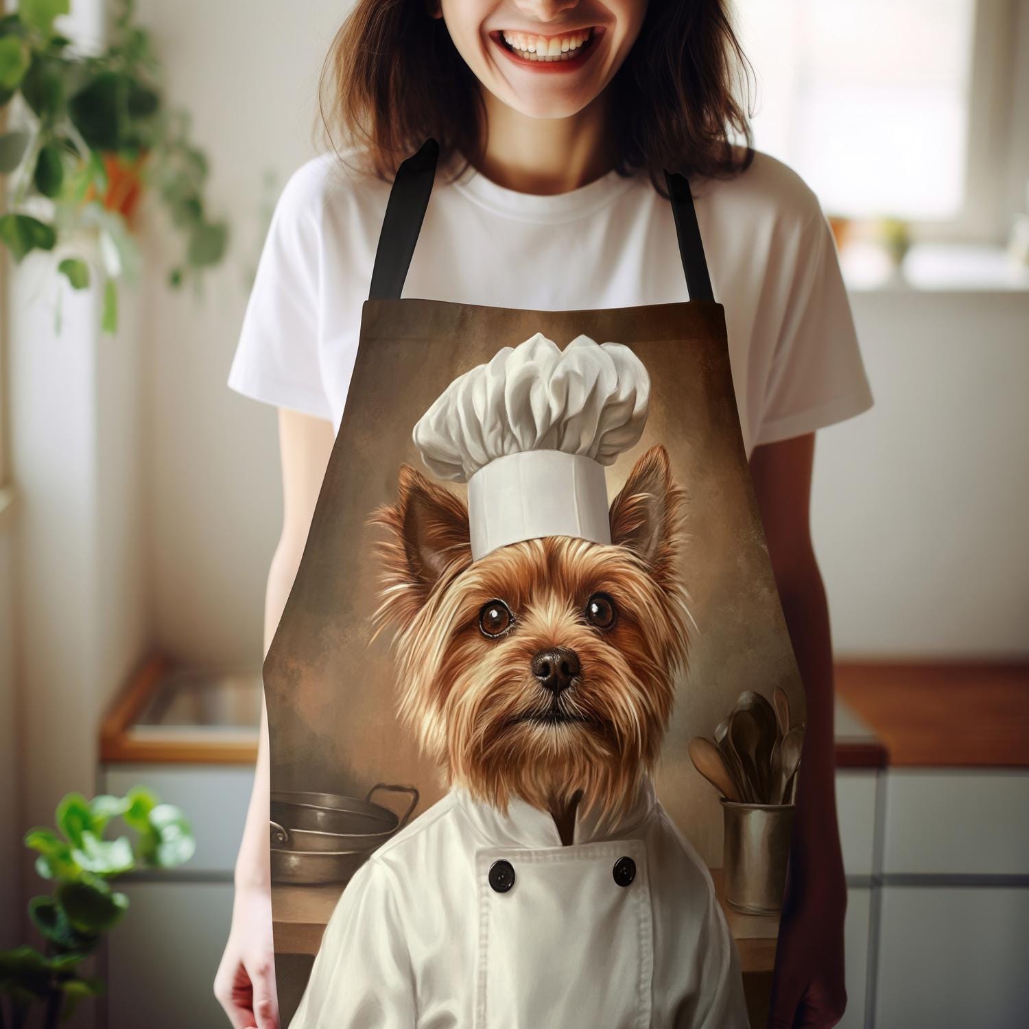 SPOTTED DOG GIFT COMPANY Tablier Cuisine avec Mignon Chat Imprimé pour Chef Cuisinier Femme Homme, 100% Coton, Réglable au Grand Poche, Idées Cadeau pour les Amoureux des Chats 95x70cm