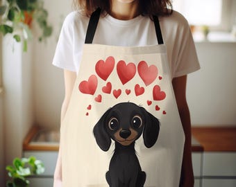 Cute Dog Apron Multi-Sizes for Adults and Kids, Heart Design, Kitchen Cooking Apron Without Pocket
