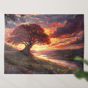 雄大なサンセットツリーのタペストリー - 鮮やかな風景画のウォールアート - 自然にインスパイアされたホームデコレーション - 複数のサイズをご用意