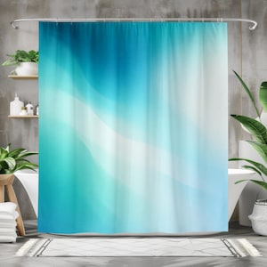 Blauw ombre douchegordijn, badkamerdecor aqua kleurverloop, modern groenblauw badgordijn, badkameraccessoire kust, minimalistisch oceaangeïnspireerd