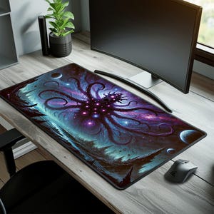Tapis de bureau Cosmic Horror XXL - Grand tapis de souris de jeu - Grand tapis de souris étendu pour les joueurs - Configuration de bureau Lovecraftian Eldritch