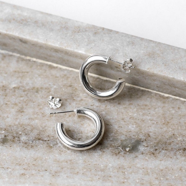 GRETA • Dicke Creolen aus 925 Sterling Silber • Chunky Hoop Ohrringe • Ohrringe aus Echtsilber