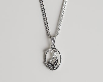 Maiglöckchen Halskette • Verstellbare Rombokette mit Blumenanhänger • 925 Sterling Silber Silberkette • Amulett mit floralem Charm