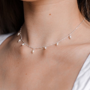 ESME - Dainty choker pearl necklace, 925 sterling silver, subtle silver necklace with freshwater pearls, filigree pearl jewelry, short necklace