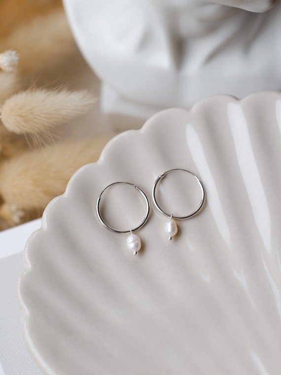 Sterling Silver Mini Pearl Hoops Wolf Circus Small Pearl Hoop