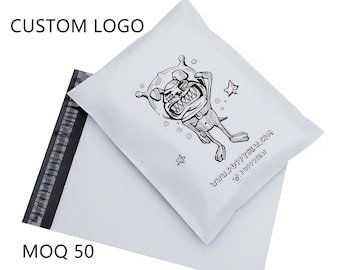 50-500 Custom white poly mailers bag, custom shipping bag with one color logo, custom high quality white postage bag