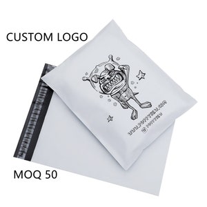 50-500 Custom white poly mailers bag, custom shipping bag with one color logo, custom high quality white postage bag