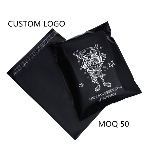 50-500 Custom Black Poly Mailers Bag, Custom Shipping Bag With One Color Logo, Custom Glossy Black Postage Bag