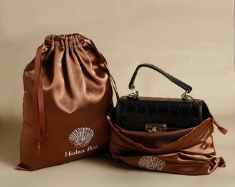 Bolsa para polvo de satén con cordón y logotipo personalizado, alta calidad, 100 unidades