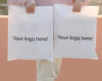 Custom Logo White Plastic Shopping Bag, Boutique Tote