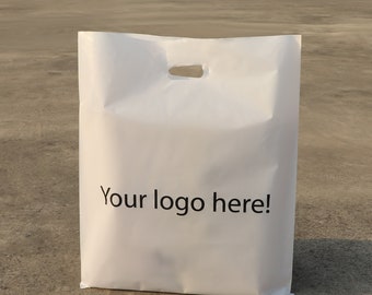 Custom White Plastic Shopping Bag，Custom Boutique Bag, High Quality Clothes Bag with you logo，Plastic tote bag with you logo