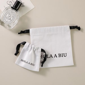 50-100pcs Custom Thick twill cotton pouch custom jewelry bag with Logo printed , Essential Oils, Fragrances packaging drawstring canvas bag