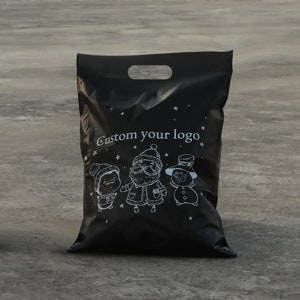 100 sobres de polietileno mate negro personalizado con asa, bolsa de envío con asa personalizada con su logotipo, correo de alta calidad, bolsa de franqueo personalizada con asa