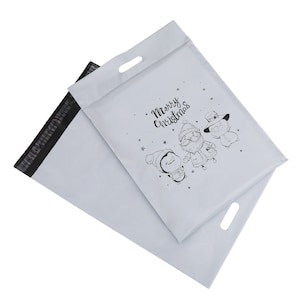 100 sobres de polietileno brillante blanco personalizado con asa, bolsa de envío con asa personalizada con su logotipo, sobre de alta calidad