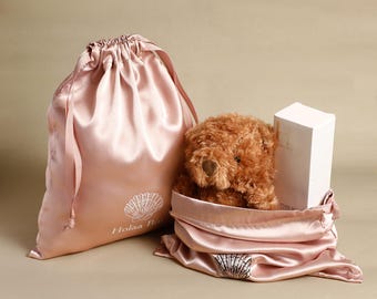 Bolsa para polvo de satén con cordón y logotipo personalizado, alta calidad, 100 unidades