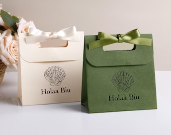 Sacs en papier cadeau texturés personnalisés avec ruban, logo personnalisé