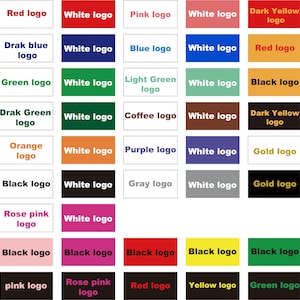 May include: A grid of rectangular color swatches displaying various logo text combinations. The chart features diverse background colors including red, blue, green, orange, black, pink, yellow, brown, purple, gray, and gold, with contrasting text.