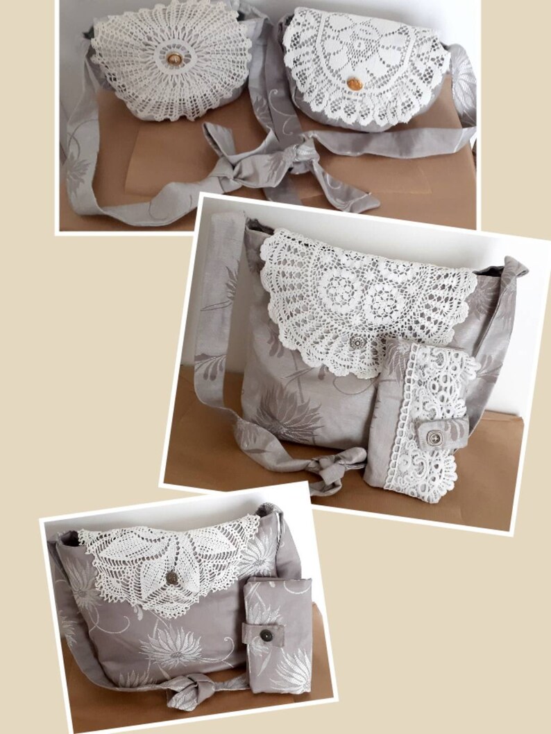 Handmade Vintage canvas style bags and original doilies