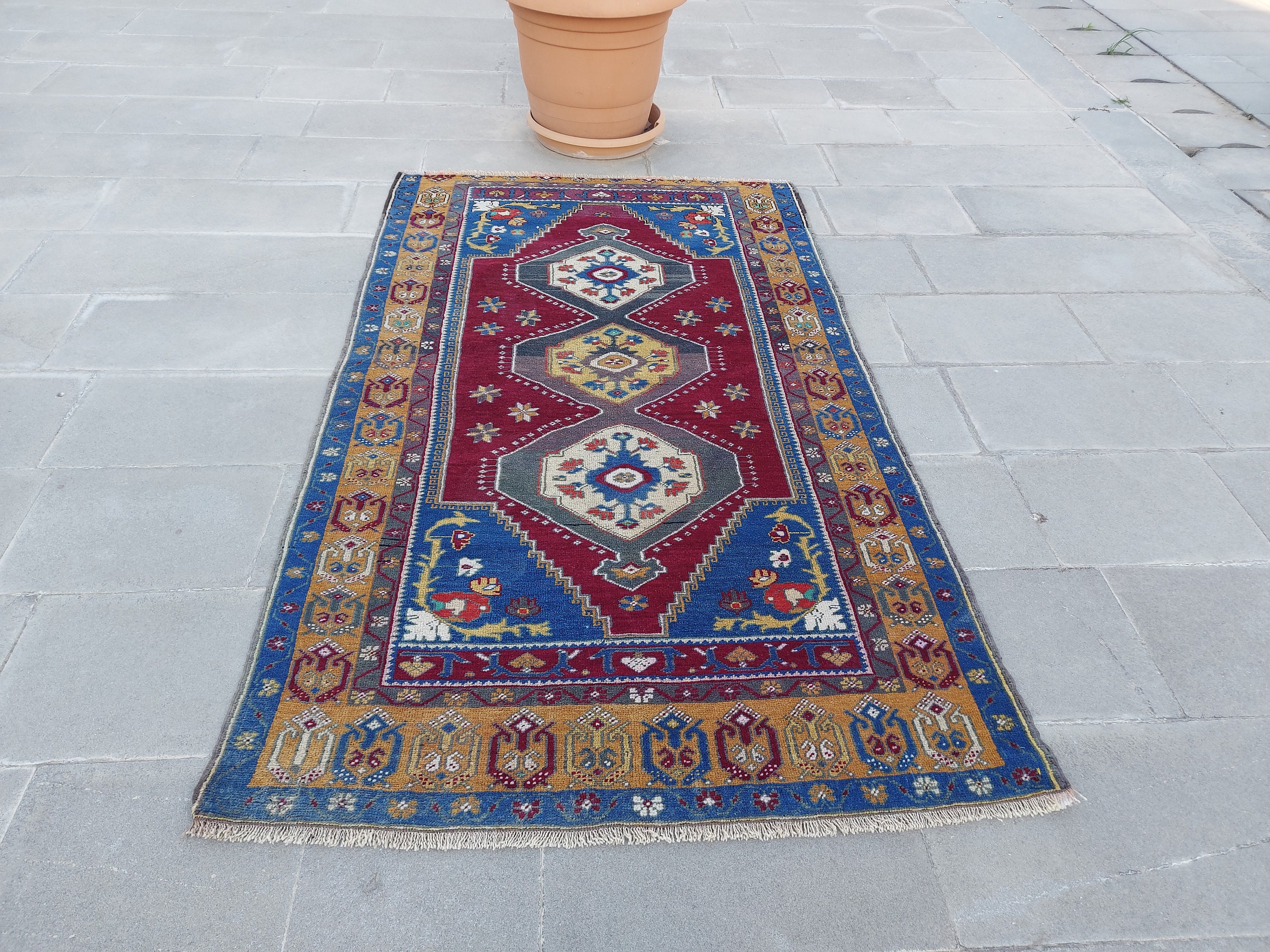 RED and Navy Blue Color Rug 3.8x6.5 feet Purple Rug Etsy