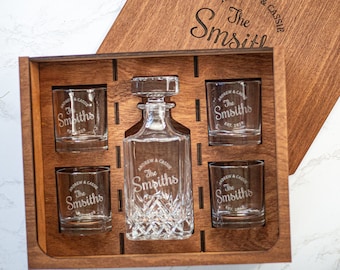 Personalized Whiskey Decanter Set: Engraved Glass with Optional Wood Box