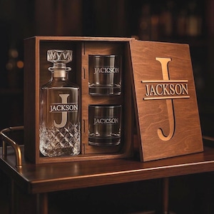 Ensemble personnalisé de carafe en verre à whisky pour lui pour un anniversaire ou un mariage, cadeaux de fête des pères, cadeaux de fête des pères