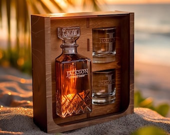 Personalised Whiskey Glass Decanter Set For Him, Customised Unique Gift for Whiskey Lover for Birthday, Wedding, Fathers Day, Christmas