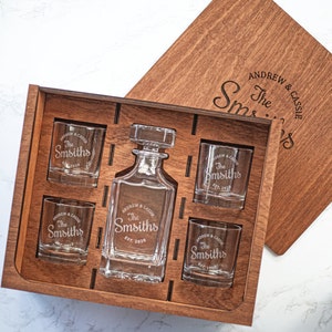 Personalized Whiskey Decanter Set: Engraved Barware Gift with Optional Wood Box
