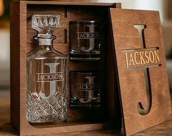 Personalisierte Whisky-Glas-Dekanter-Set, maßgeschneidertes Geschenk für ihn von Kindern Tochter Sohn, für Geburtstag, Hochzeit, Vatertag, Weihnachten