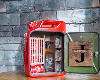 Mini bar personalizzato a forma di tanica di benzina, regalo di Natale o per la festa del papà.