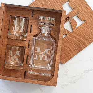 Personalized Whiskey Decanter Set: Engraved Glass with Optional Wood Box