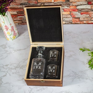 Personalized Whiskey Decanter Set: Engraved Glass with Wood Box