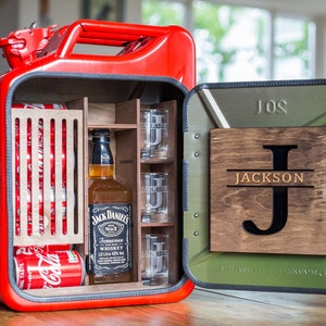 Kanister Bar Benzinkanister Geschenk Kanisterbar Jerrycan 20L, gebranntes  Holz