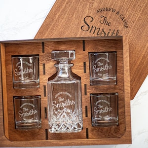 Personalized Whiskey Decanter Set: Engraved Glass with Optional Wood Box