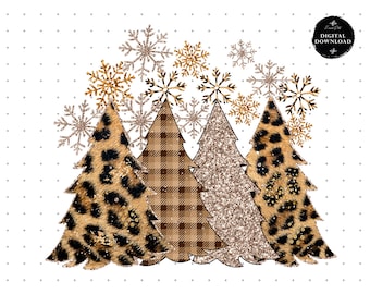 Christmas Trees Sublimation Design, Sublimation Christmas Shirt, Leopard, Cheetah, Buffalo Plaid, Merry Christmas PNG, Leopard Png