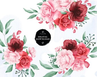Pittura ad acquerello, Acquarel Bouquet, Acquerello Clipart, Acquerello Fiori Png, Fiori Aquarelle, Download istantaneo