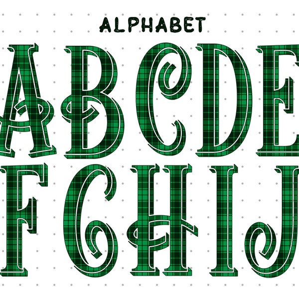 Green Tartan Check plaid Sublimation Alphabet, Alphabet Clipart Tartan PNG Alphabet, Clipart Christmas Letters, Sublimation Design