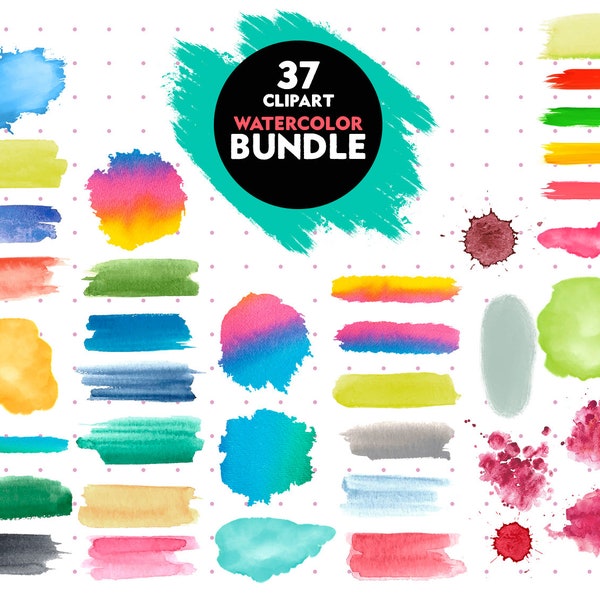 37 Watercolor Splash Clipart, Watercolor Sublimation PNG, Brush Stroke Handmade PNG, Sublimation Designs, Digital Download