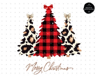 Leopard Buffalo Plaid Christmas Tree PNG, Sublimation Design (Digital Download)