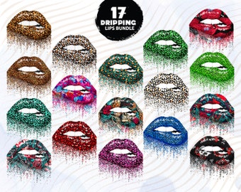17 Dripping Lips Clipart Bundle, Sublimation Designs (PNG & JPG)